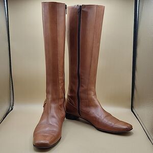 Cole Haan Country Tall Zip Leather Boots Sz 7.5B Women’s Knee High Italy Y2K Vtg